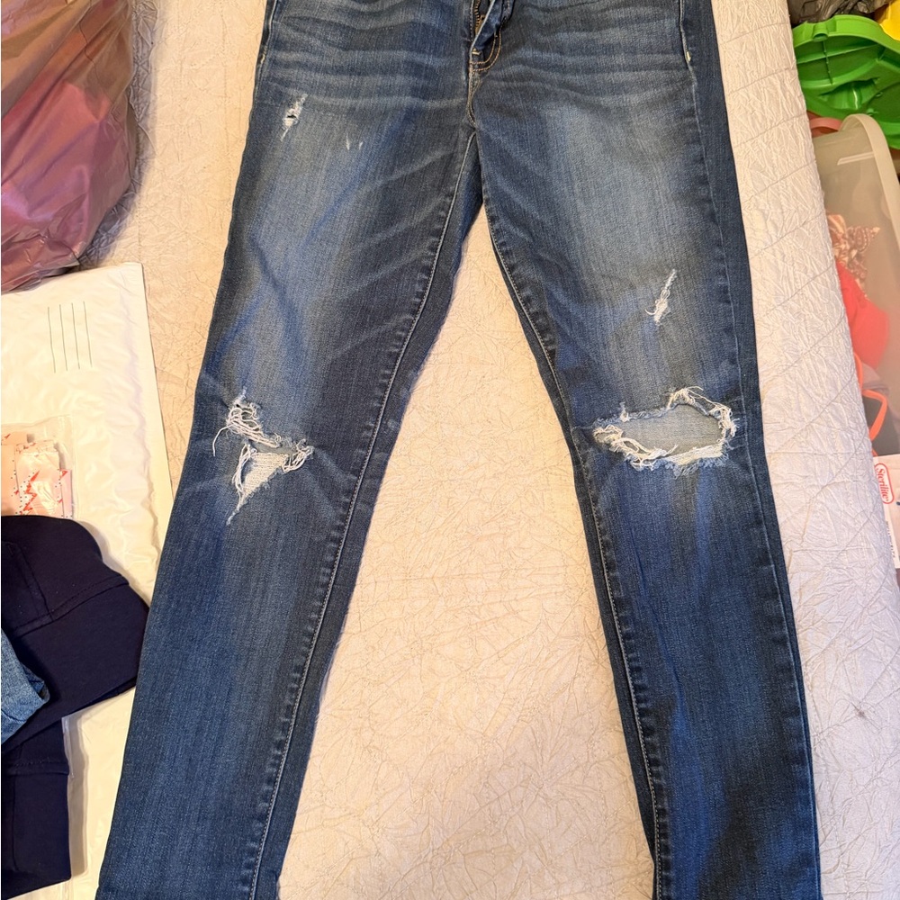 adidas Dark Blue Distressed Skinny Jeans